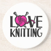 Liefde Breien roze wol en breinaalden Zandsteen Onderzetter (Voorkant)