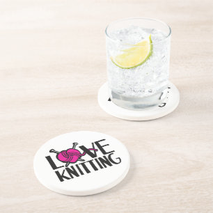 Liefde Breien roze wol en breinaalden Zandsteen Onderzetter