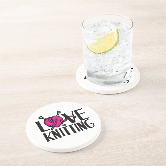 Liefde Breien roze wol en breinaalden Zandsteen Onderzetter (Zijkant)