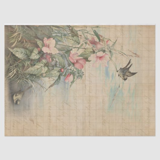 Liefde brief met Hibiscus Decoupage | Weefselpapie Tissuepapier (Voorkant)