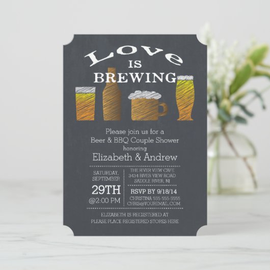 Liefde Brouwen Barbecue Bruidsdouche Uitnodiging (Staand voorkant)