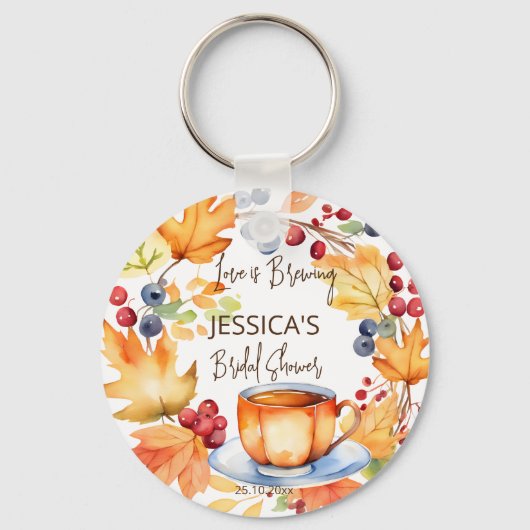 Liefde brouwt herfst vrijgezellenfeest gunsten sleutelhanger (Voorkant)