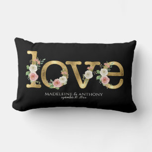 Liefde Bruiloft Aquarel Bloemendecor Zwart Goud Na Kussen