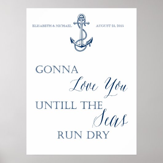 Liefde bruiloft of Jubileum, nautische stijl Poster (Voorkant)
