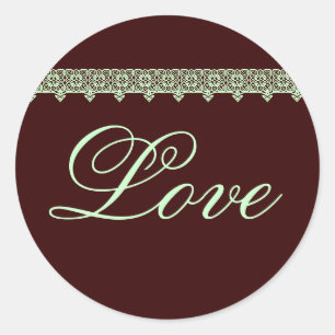 LIEFDE Bruiloft Sticker met Kant in Chocolade & Mi