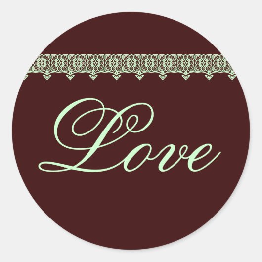 LIEFDE Bruiloft Sticker met Kant in Chocolade & Mi (Voorkant)