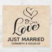  liefde bruin grunge net getrouwd bruiloft bier etiket (Enkel label)