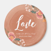 Liefde Bruin Hout en Bloemen Rustieke Bruiloft Magneet (Voorkant)
