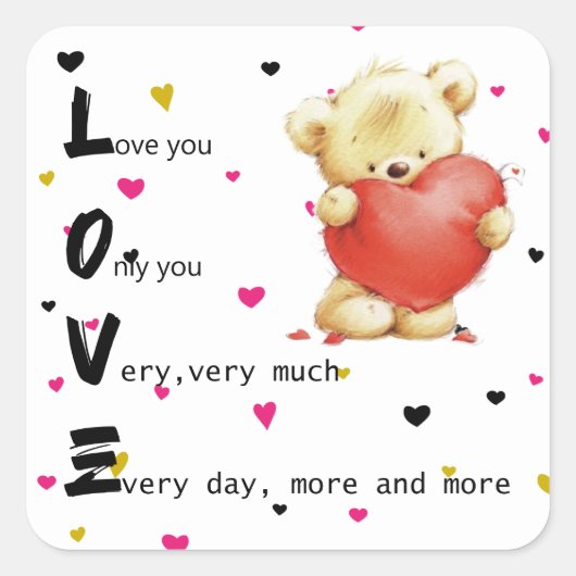 Liefde Bruin Teddy Bear Vierkante Sticker (Voorkant)