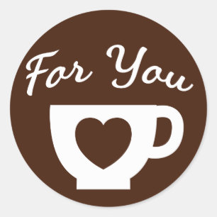 Liefde Bruine En Witte Koffiekop Mok Hart Trouwen Ronde Sticker