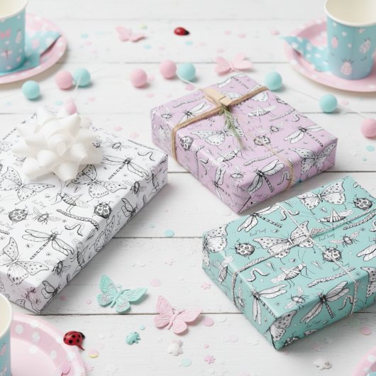 Liefde Bug Schattigee Insecten Vlinder, Lady Bug & Inpakpapier Vel