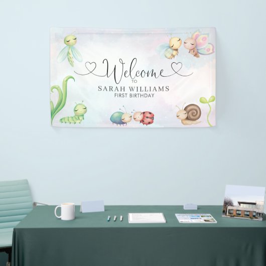 Liefde Bug Waterverf Meisje 1e Verjaardag Welkom Spandoek (Beurs)