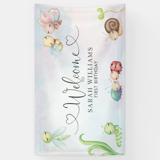 Liefde Bug Waterverf Meisje 1e Verjaardag Welkom Spandoek (Verticaal)