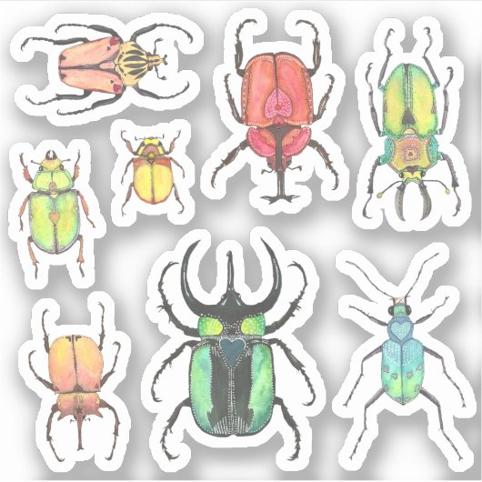 Liefde Bugs Waterverf Kevers Set Sticker (Voorkant)