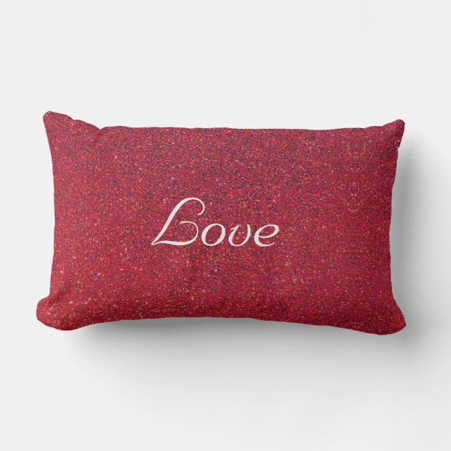 Liefde calligrafie op glinsterend rood kussen (Voorkant)