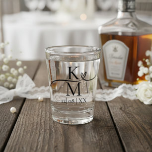 Liefde Calligraphy Initialen Hart Zwart & Wit ID94 Shot Glas