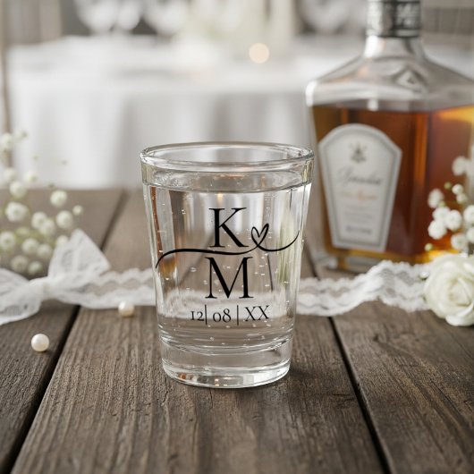 Liefde Calligraphy Initialen Hart Zwart & Wit ID94 Shot Glas