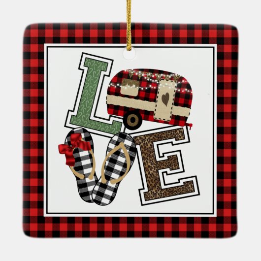 Liefde Camping Modern Kerstmis Teenslippers Keramisch Ornament (Achterkant)