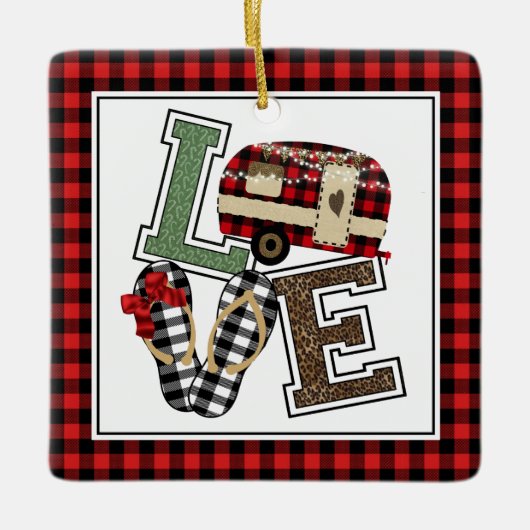 Liefde Camping Modern Kerstmis Teenslippers Keramisch Ornament (Voorkant)