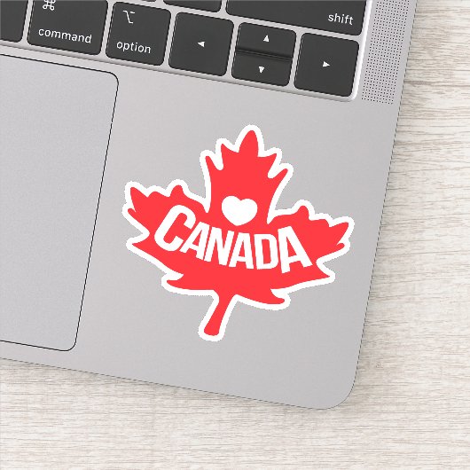 Liefde canada rood esdoornblad hart sticker (Detail)