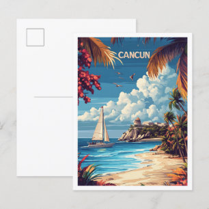 Liefde Cancun Mexico Art Vintage Illustratie Reize Briefkaart