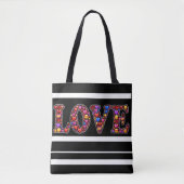 Liefde canvas tas met zwarte en witte strips. (Voorkant)