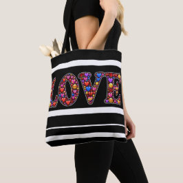 Liefde canvas tas met zwarte en witte strips.