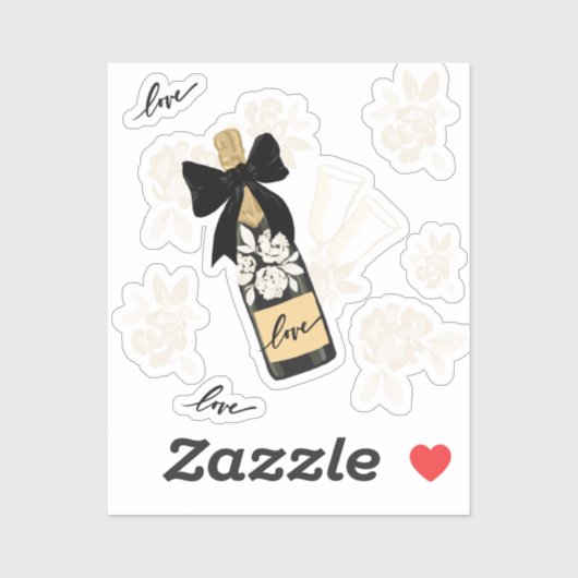 Liefde Champagne fles zwart boog Sticker (Vel)