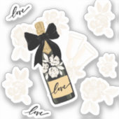 Liefde Champagne fles zwart boog Sticker (Voorkant)