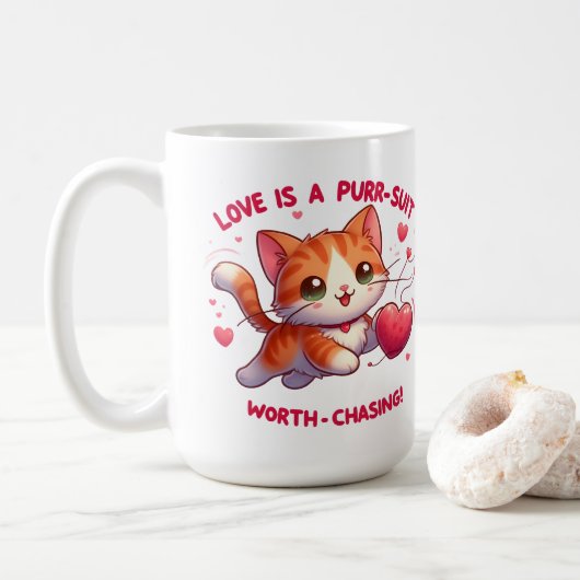 Liefde Chasing Happiness Cat geïnspireerde Valenti Koffiemok (Met donut)