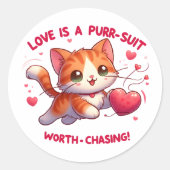 Liefde Chasing Happiness Cat geïnspireerde Valenti Ronde Sticker (Voorkant)