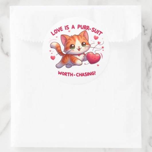 Liefde Chasing Happiness Cat geïnspireerde Valenti Ronde Sticker (Tas)