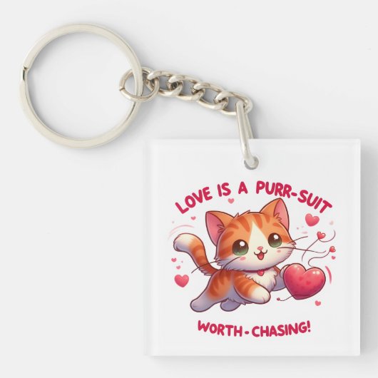 Liefde Chasing Happiness Cat geïnspireerde Valenti Sleutelhanger (voorkant)