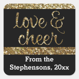 Liefde + Cheer Glitter Glimmend Effect Kerstmis Vierkante Sticker