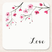 Liefde, Cherry Blossom, Waterverf schilderen, brui Kartonnen Onderzetters (Voorkant)
