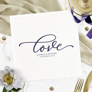 Liefde - Chic Navy Blauwe Script Trouw Minimalisti Servet