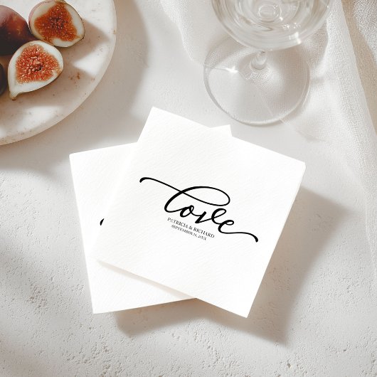 Liefde - Chic Zwarte Script Bruiloft Minimalistisc Servet