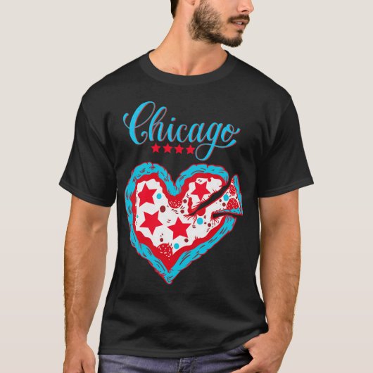Liefde Chicago Pizza Hart Chicago Vlag Gift T-shirt (Voorkant)