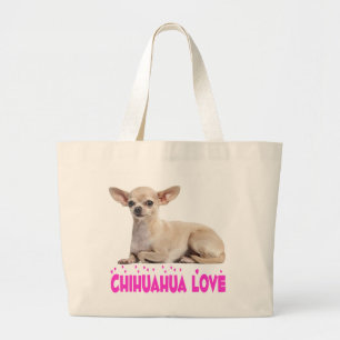 Liefde Chihuahua Puppies Hond Roze Fuchsia Hart Grote Tote Bag