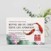 Liefde cirkels | Lotus Koi Double Happiness Weddin Kaart (Staand voorkant)