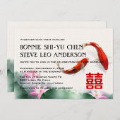 Liefde cirkels | Lotus Koi Double Happiness Weddin Kaart (Voorkant / Achterkant)