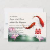 Liefde cirkels | Lotus Koi Double Happiness Weddin Kaart (Voorkant)