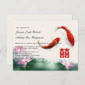 Liefde cirkels | Lotus Koi Double Happiness Weddin Kaart (Voorkant / Achterkant)