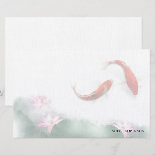 Liefde cirkels Lotus Koi Orient Harmony Persoonlij Briefpapier (Voorkant / Achterkant)