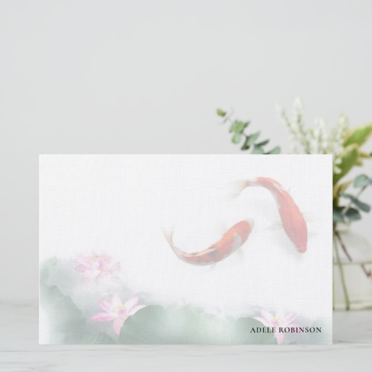 Liefde cirkels Lotus Koi Orient Harmony Persoonlij Briefpapier (Staand voorkant)