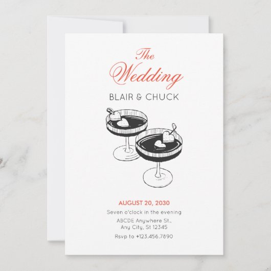 Liefde cocktail met harten paar glazen bruiloft kaart (Voorkant)