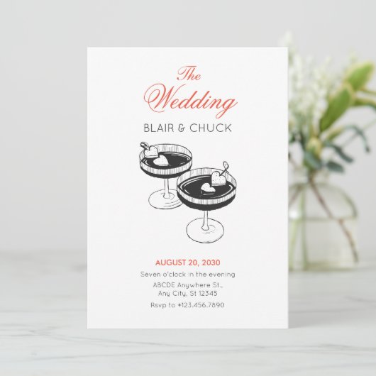 Liefde cocktail met harten paar glazen bruiloft kaart (Staand voorkant)