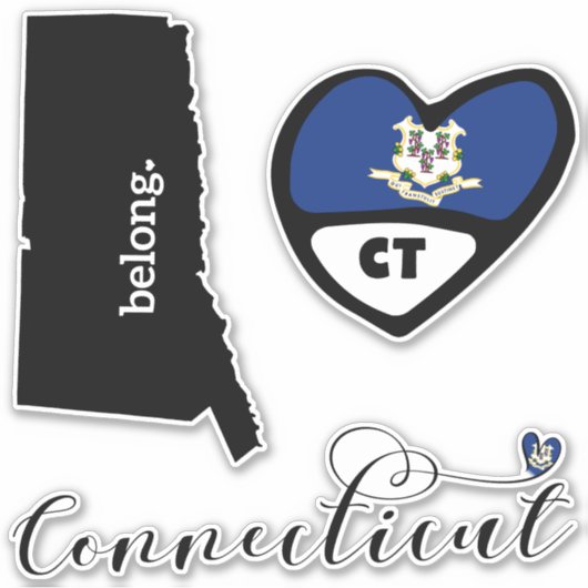 Liefde Connecticut, 3 Design, Die Cut Stickers (Voorkant)
