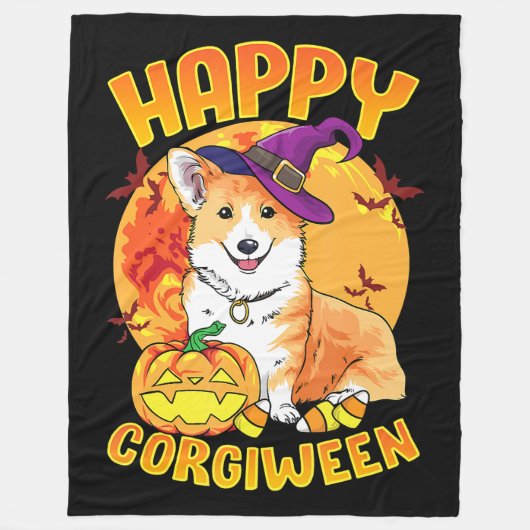 Liefde Corgi Dog Halloween Snoep Pompoen Schattige Fleece Deken (Voorkant)