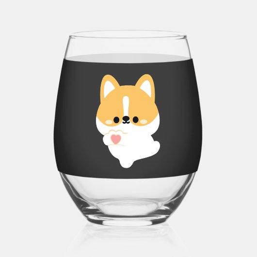 Liefde Corgi Wijnglas Zonder Voet (Voorkant)